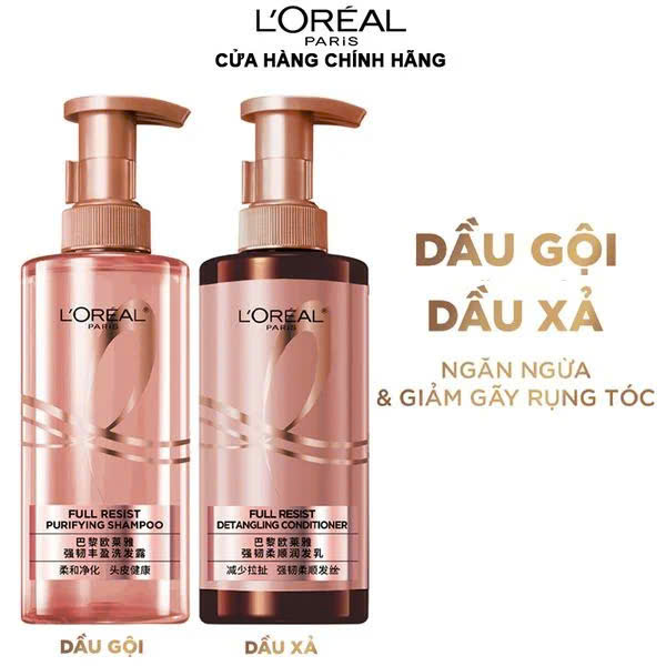 L’Oréal Paris Elseve Full Resist Purifying Shampoo & Detangling Conditioner | Bộ Dầu Gội Làm Sạch Da Đầu Và Dầu Xả Gỡ Rối Cho Tóc Yếu Dễ Gãy