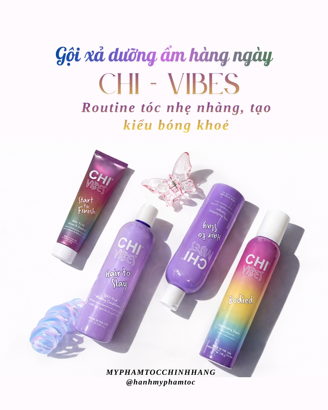 Dầu gội xả CHI Vibes Hair to Slay – Dưỡng ẩm và phục hồi tóc hư tổn (CHI Vibes Hair to Slay Daily Moisturizing Shampoo & Split-End Mending Conditioner) 355ml