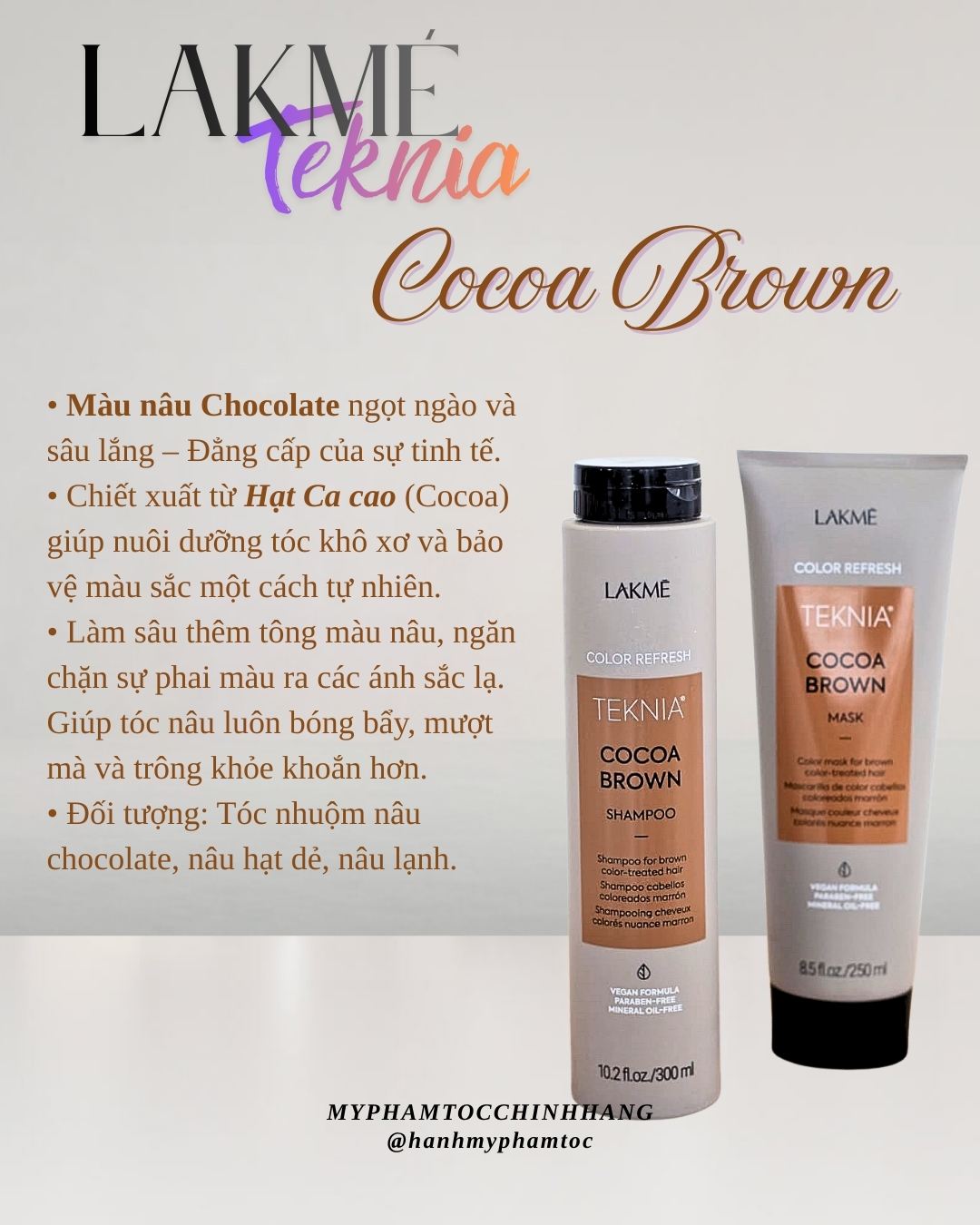 Dầu gội xả cho tóc nhuộm màu nâu LAKME Teknia Cocoa Brown 300ml - 250ml