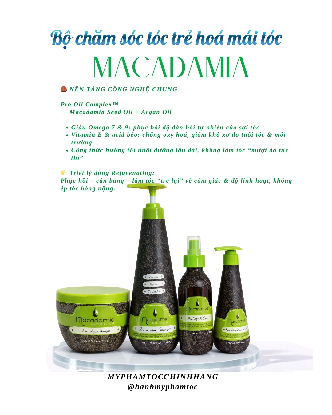 Bộ dầu gội xả trẻ hóa tóc Macadamia Natural Oil Rejuvenating Shampoo & Moisturizing Rinse