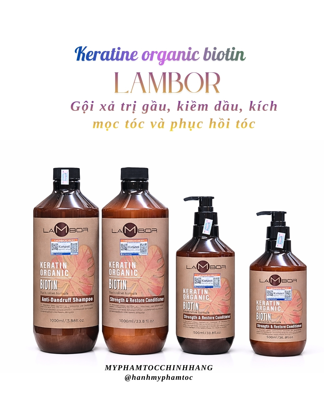 Dầu gội xả Lambor keratin organic biotin 500ml - 1000ml