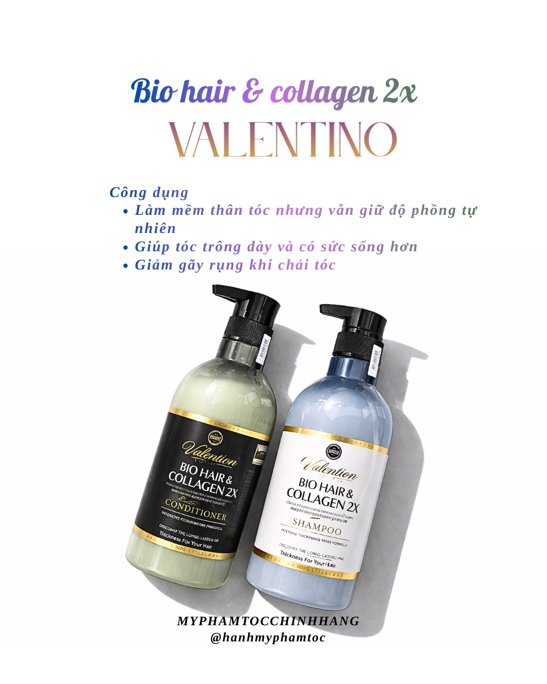 Cặp dầu gội xả Valention Bio Hair & Collagen 2X 500ml 800ml