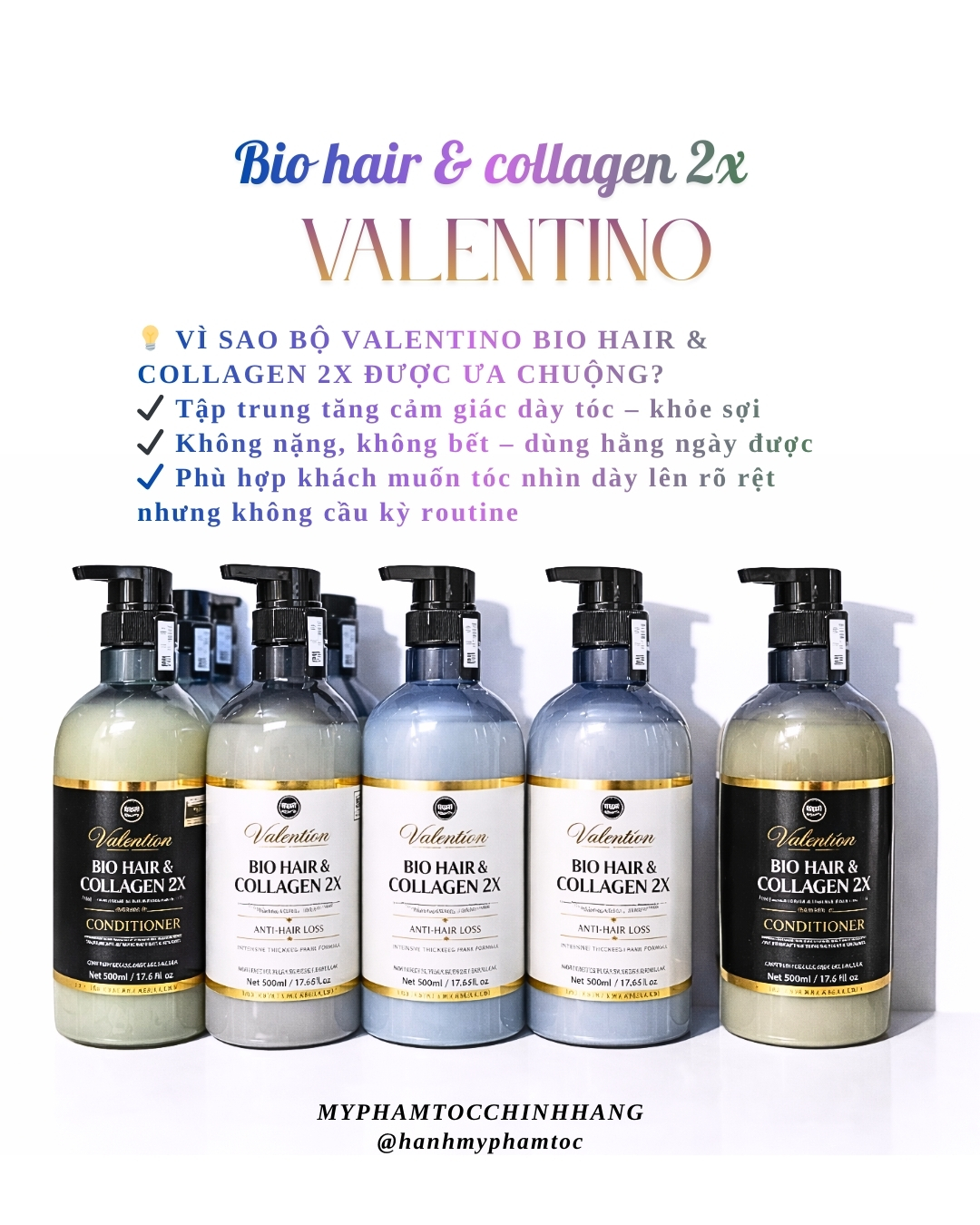 Cặp dầu gội xả Valention Bio Hair & Collagen 2X 500ml 800ml