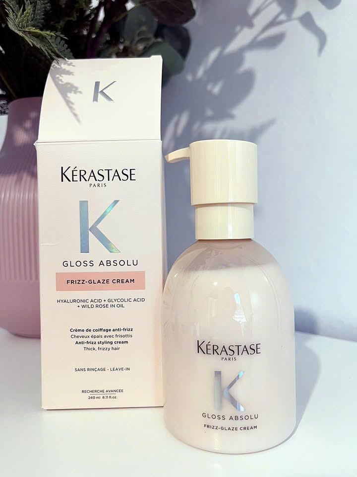 Kem dưỡng đa năng Kérastase Gloss Absolu Frizz-Glaze Cream 240ml | Kem xả khô chống xù, dưỡng bóng và kiểm soát tóc dày, tóc xoăn