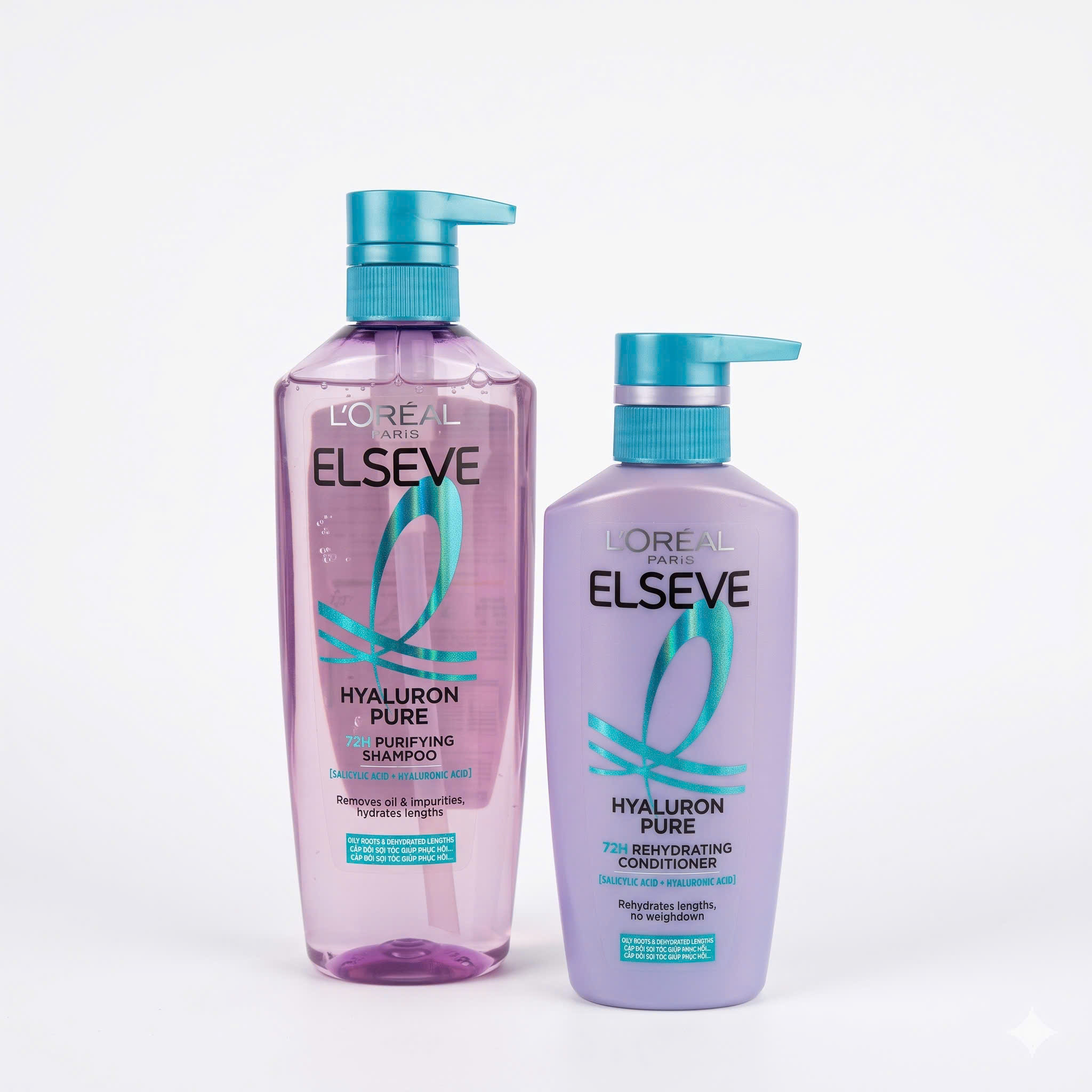 Bộ Dầu Gội Làm Sạch Da Đầu Dầu, Dưỡng Ẩm Tóc Khô / L’Oréal Paris Elseve Hyaluron Pure 72H