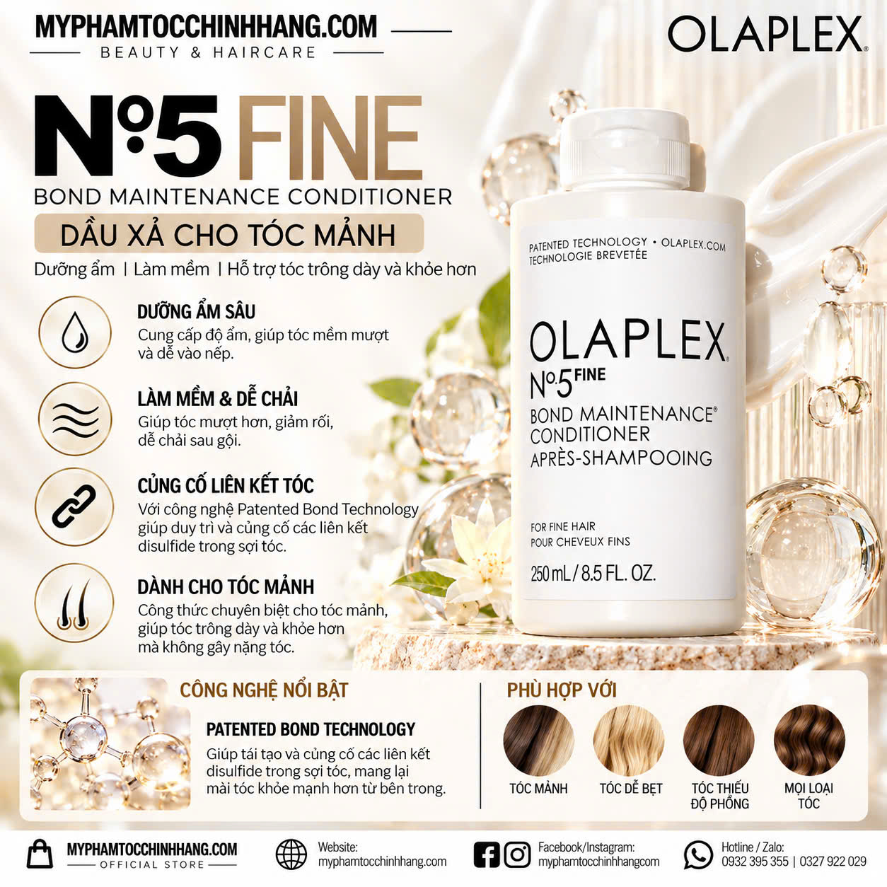 OLAPLEX Nº.4 FINE + Nº.5 FINE 250ML – BỘ GỘI XẢ TĂNG ĐỘ PHỒNG, DƯỠNG ẨM NHẸ CHO TÓC MẢNH