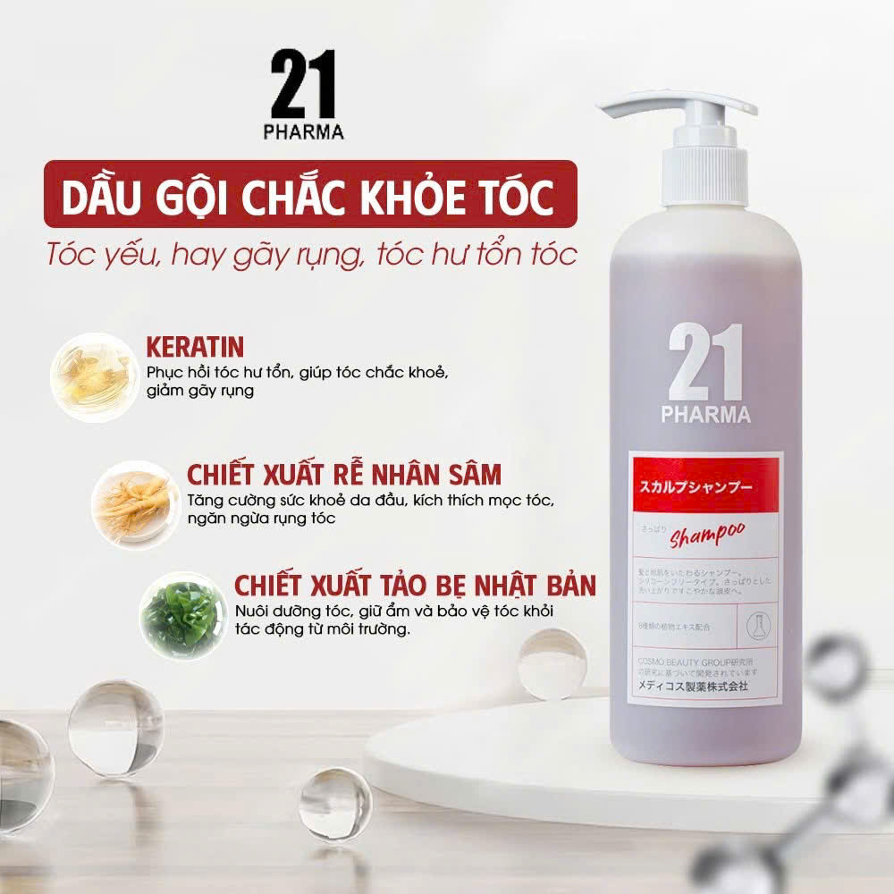 Dầu Gội &amp; Dầu Xả Dược Mỹ Phẩm PHARMA21 Chắc Khỏe Tóc, Mềm Mượt 602ml Nhật Bản