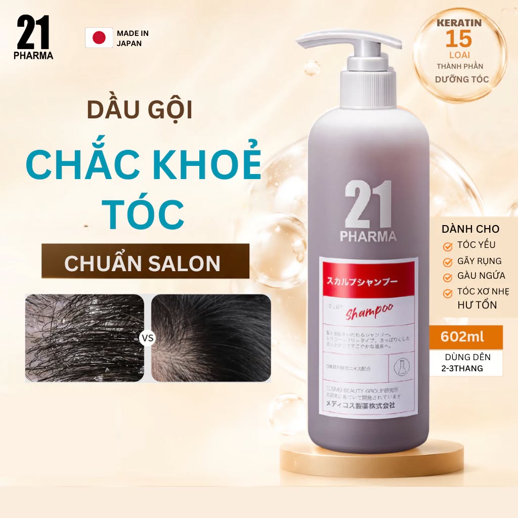 Dầu Gội &amp; Dầu Xả Dược Mỹ Phẩm PHARMA21 Chắc Khỏe Tóc, Mềm Mượt 602ml Nhật Bản