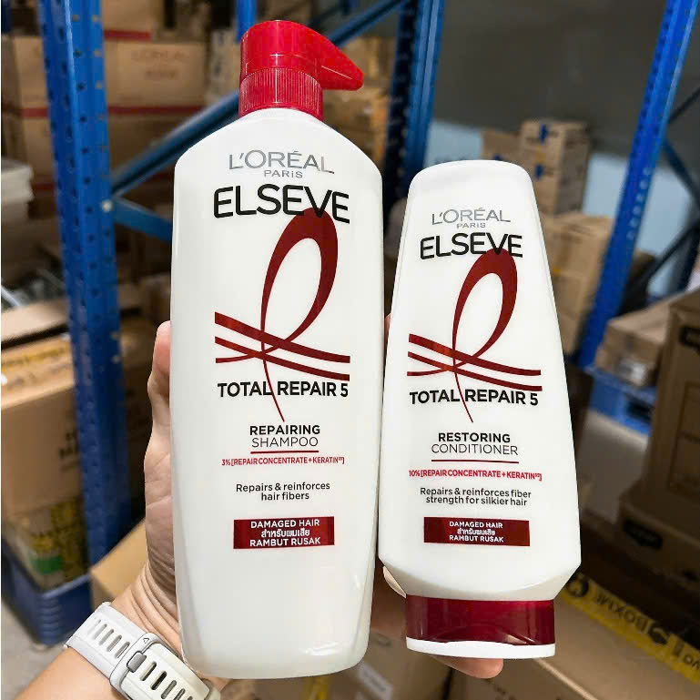 Bộ Dầu Gội Dầu Xả Phục Hồi Tóc Hư Tổn 5 L’Oréal Paris Elseve Total Repair 5