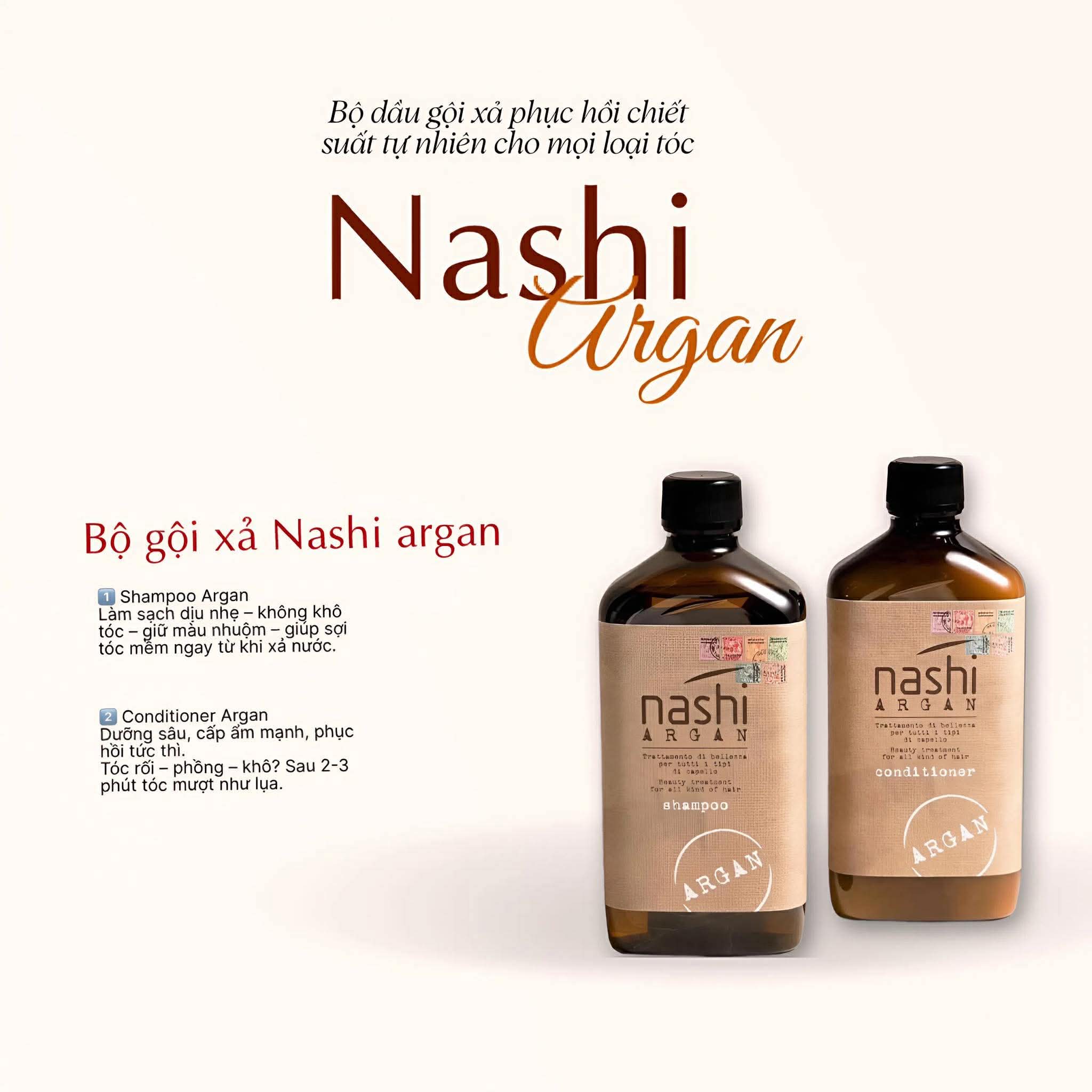 Bộ dầu gội – dầu xả dưỡng phục hồi tóc Nashi Argan - Nashi Argan Shampoo & Conditioner
