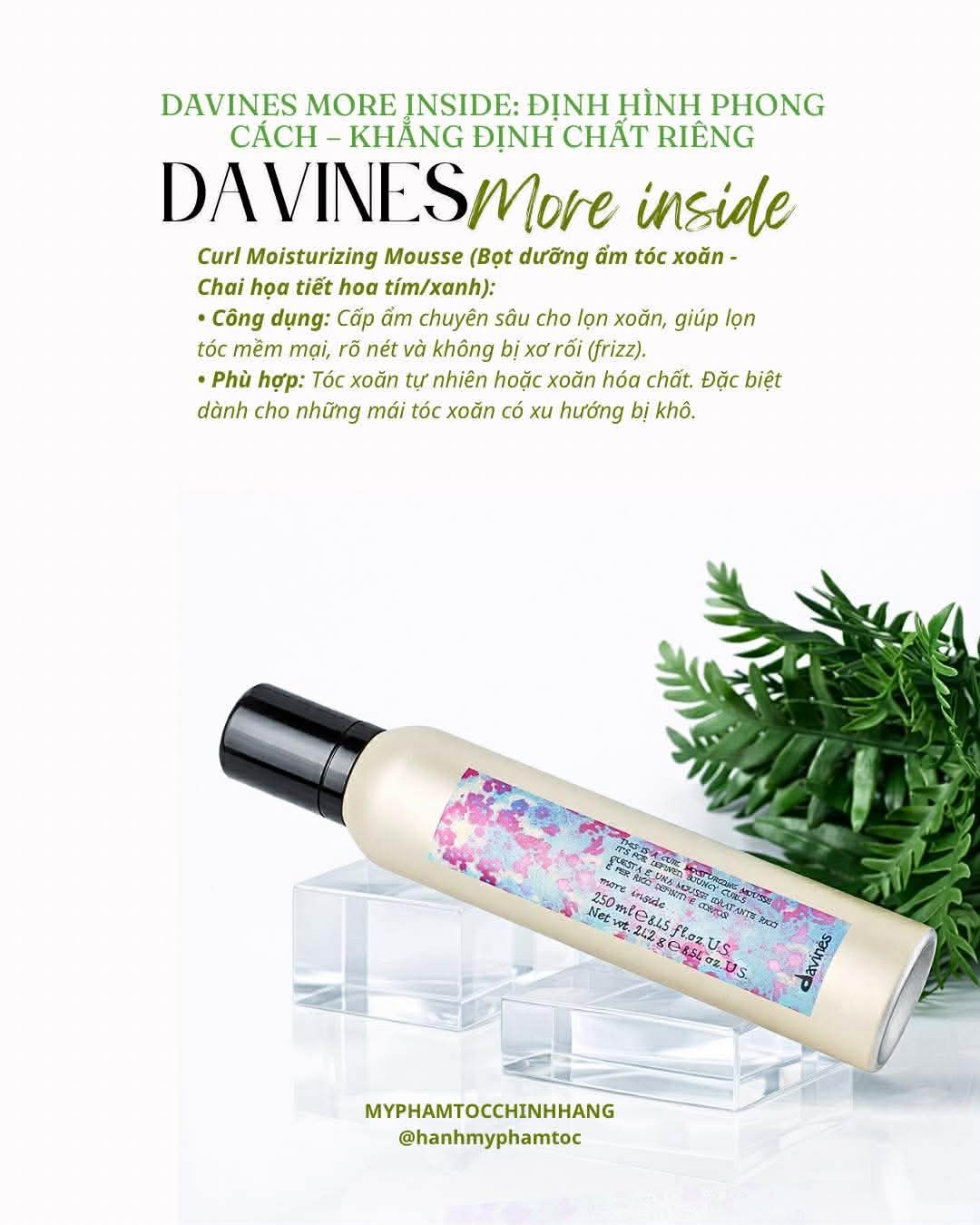 Kem bọt tạo kiểu dưỡng ẩm cho tóc xoăn Davines - Davines More Inside Moisturizing Mousse 250ml