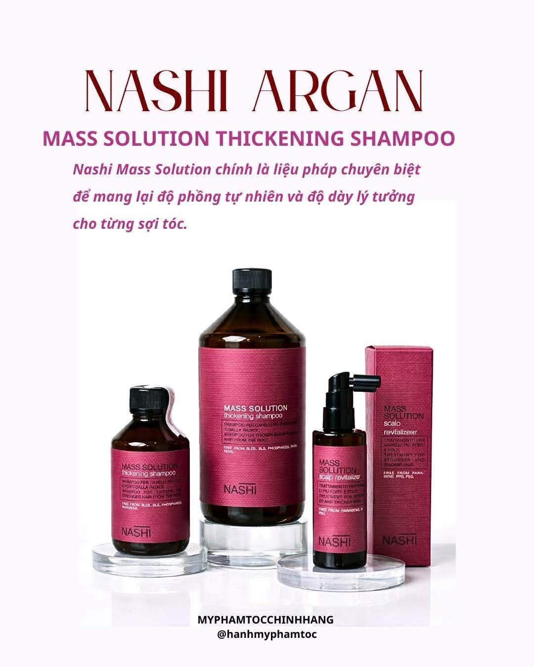 Dầu gội tăng cường độ dày, giảm rụng tóc Nashi Argan Mass Solution