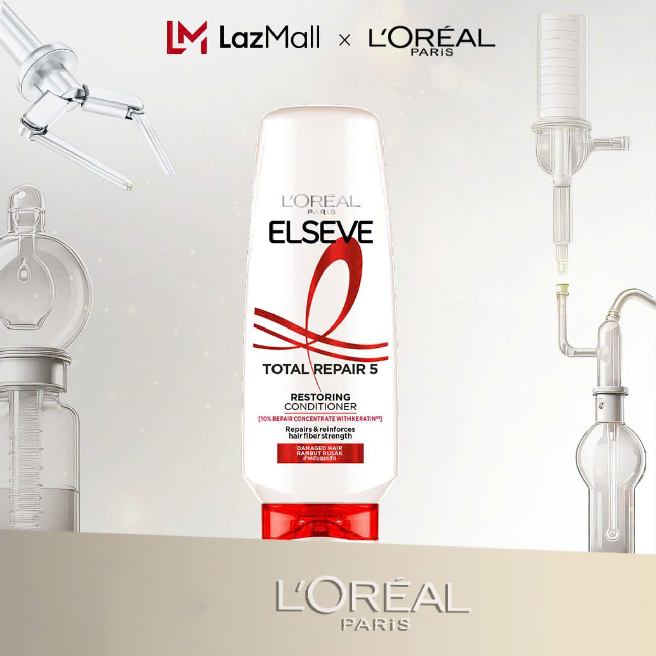 Bộ Dầu Gội Dầu Xả Phục Hồi Tóc Hư Tổn 5 L’Oréal Paris Elseve Total Repair 5