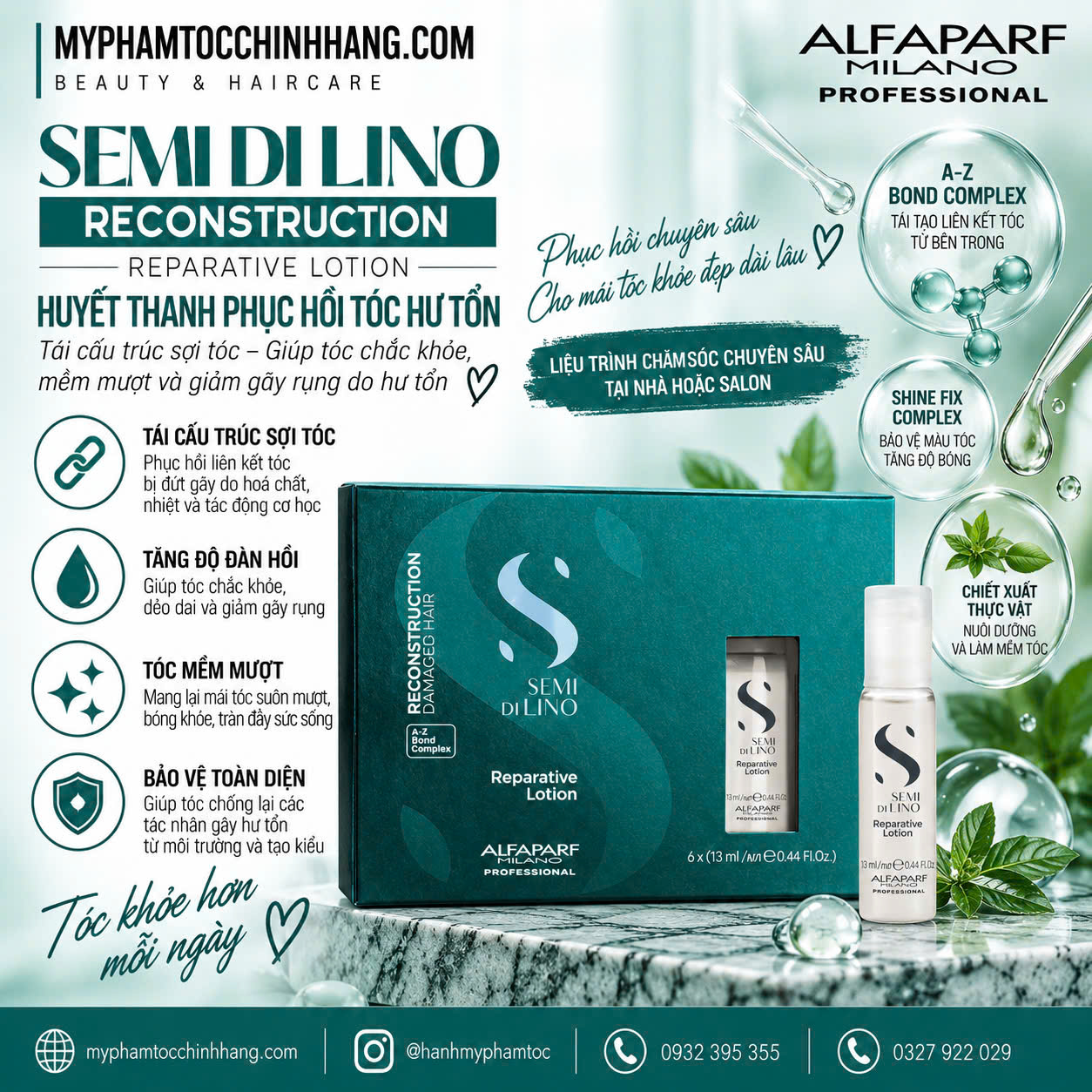 Huyết thanh phục hồi  hư tổn nặng Alfaparf Milano Semi di Lino Reconstruction Reparative Lotion 6 x 13ml