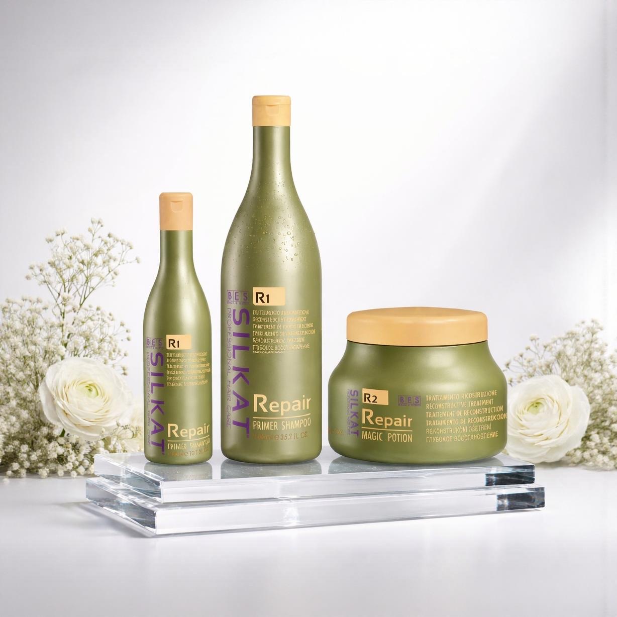 DẦU GỘI VÀ DẦU HẤP BES SILKAT REPAIR R1 VÀ R2 1000ML - 500ML