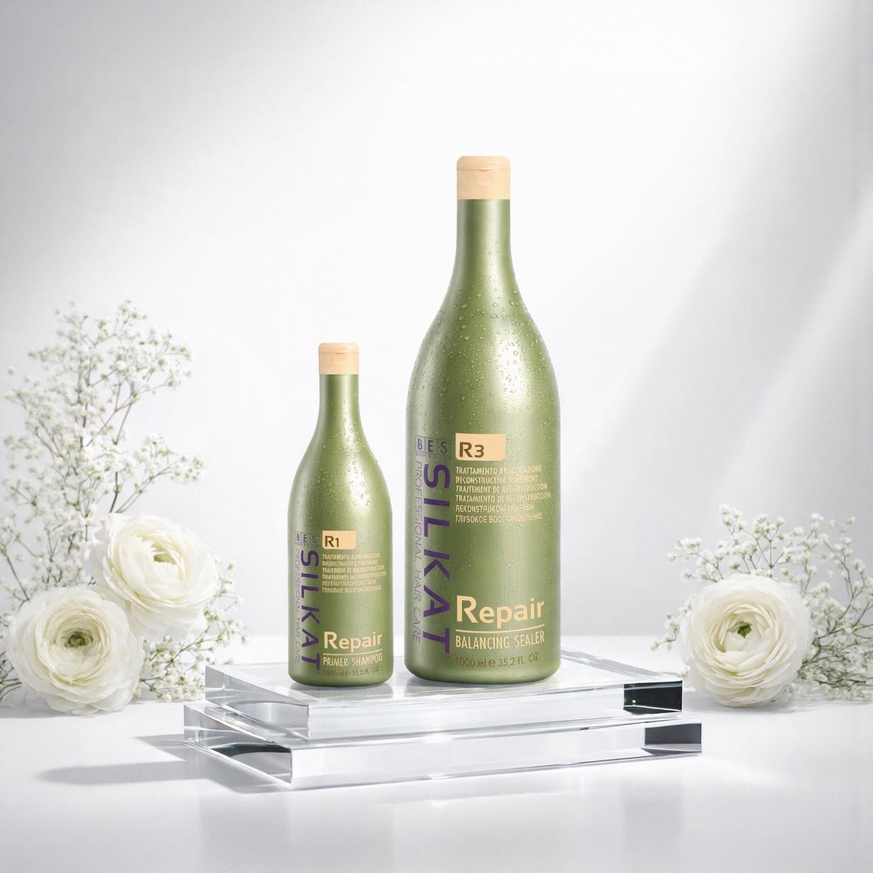 DẦU GỘI VÀ DẦU HẤP BES SILKAT REPAIR R1 VÀ R2 1000ML - 500ML