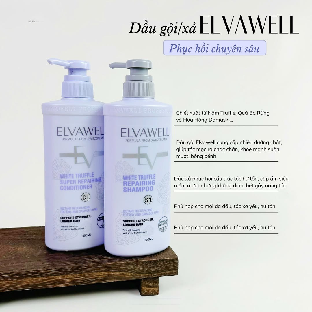 Dầu gội xả  Elvawell White Truffle Shampoo & Conditioner (Màu tím) phục hồi suôn mượt cho tóc khô xơ hư tổn 500ml/1000ml