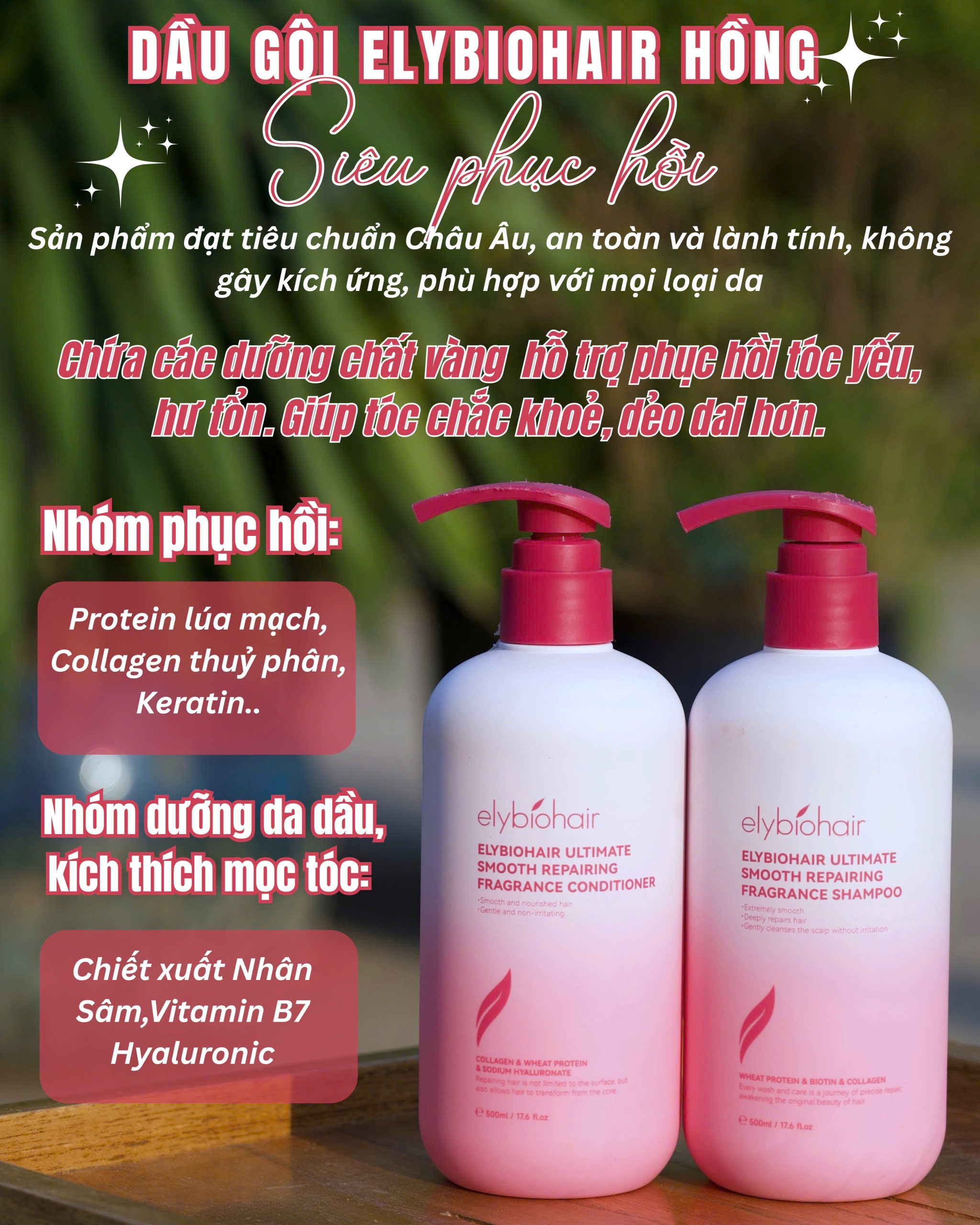 Cặp Dầu Gội Xả Elybiohair Collagen & Biotin Moisturizing 1000ml