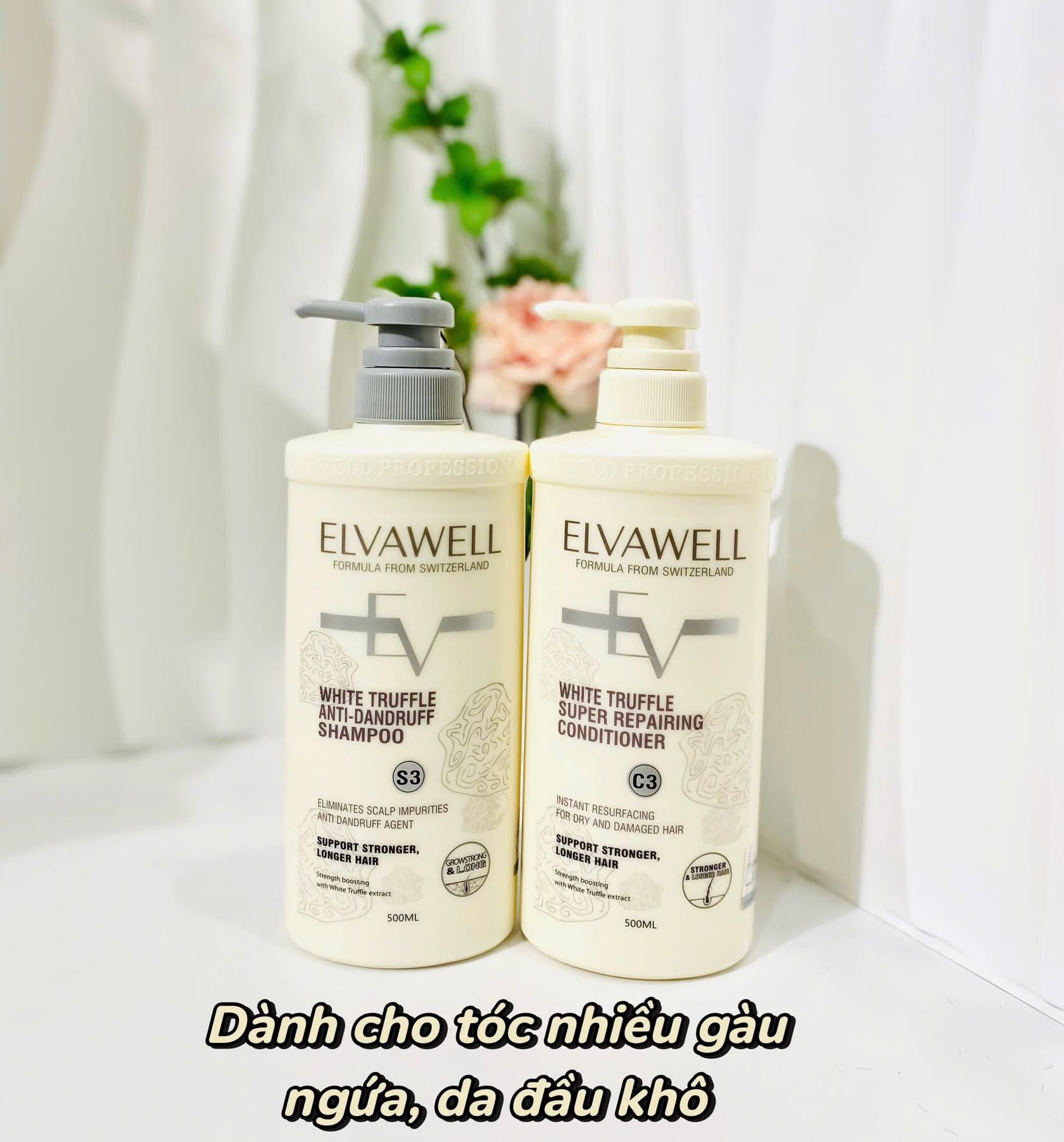Dầu gội xả  Elvawell White Truffle Shampoo & Conditioner (Màu tím) phục hồi suôn mượt cho tóc khô xơ hư tổn 500ml/1000ml