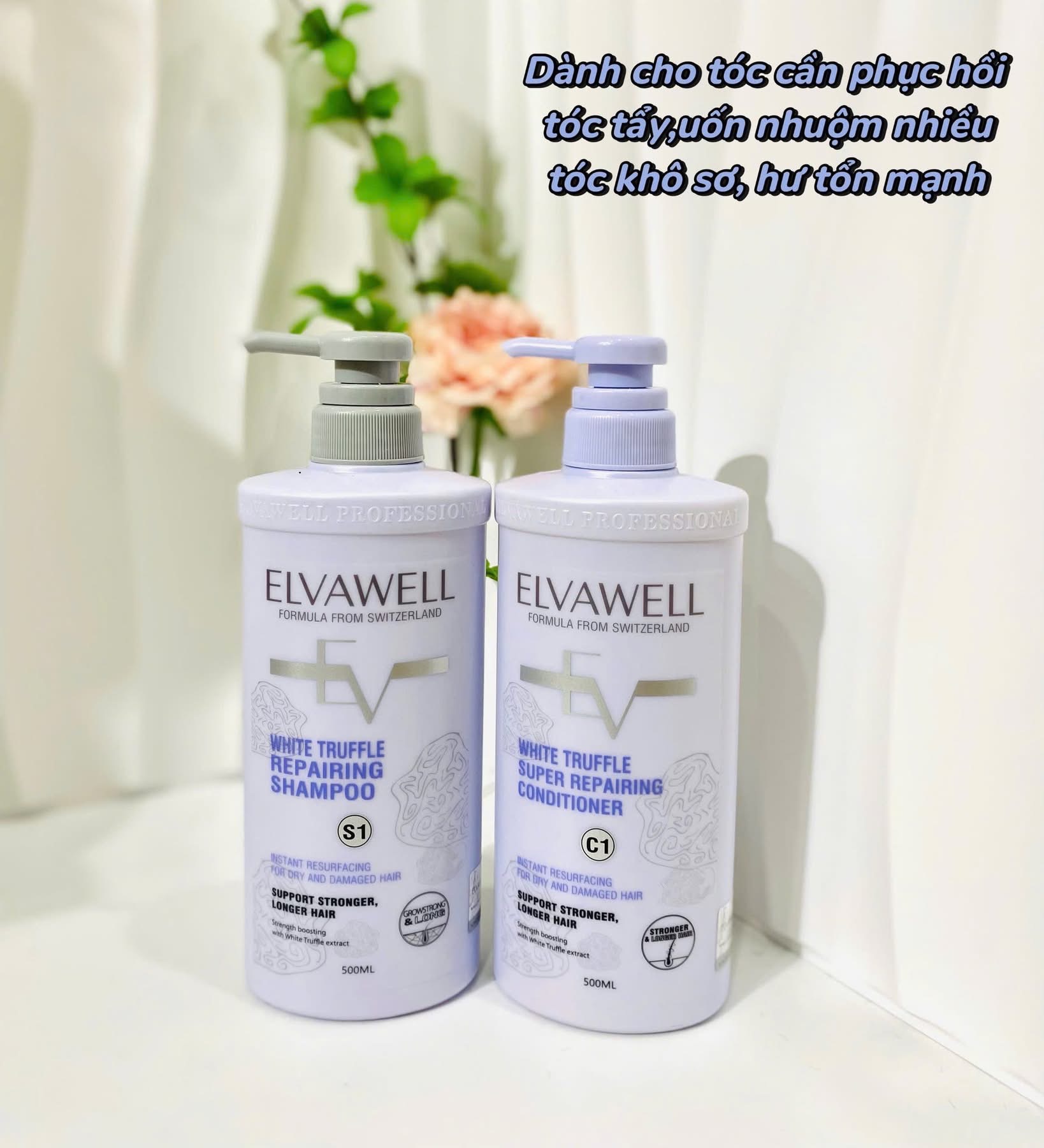 Dầu gội xả  Elvawell White Truffle Shampoo & Conditioner (Màu tím) phục hồi suôn mượt cho tóc khô xơ hư tổn 500ml/1000ml
