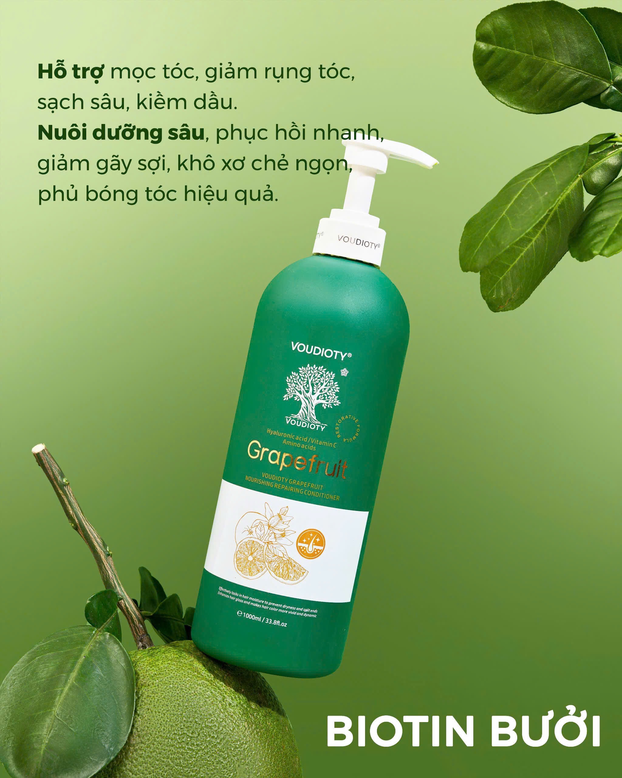 GỘI XẢ BIOTIN COLLAGEN BƯỞI HỒNG VOUDIOTY GRAPEFRUIT CHỐNG RỤNG, HỖ TRỢ MỌC TÓC, XỊT DƯỠNG 50ML