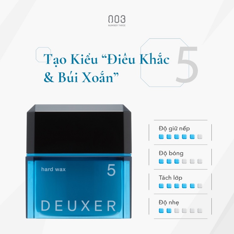 Sáp vuốt tóc (tạo kiểu cứng mờ) Number Three 003 DEUXER 5 Hard Wax 80g