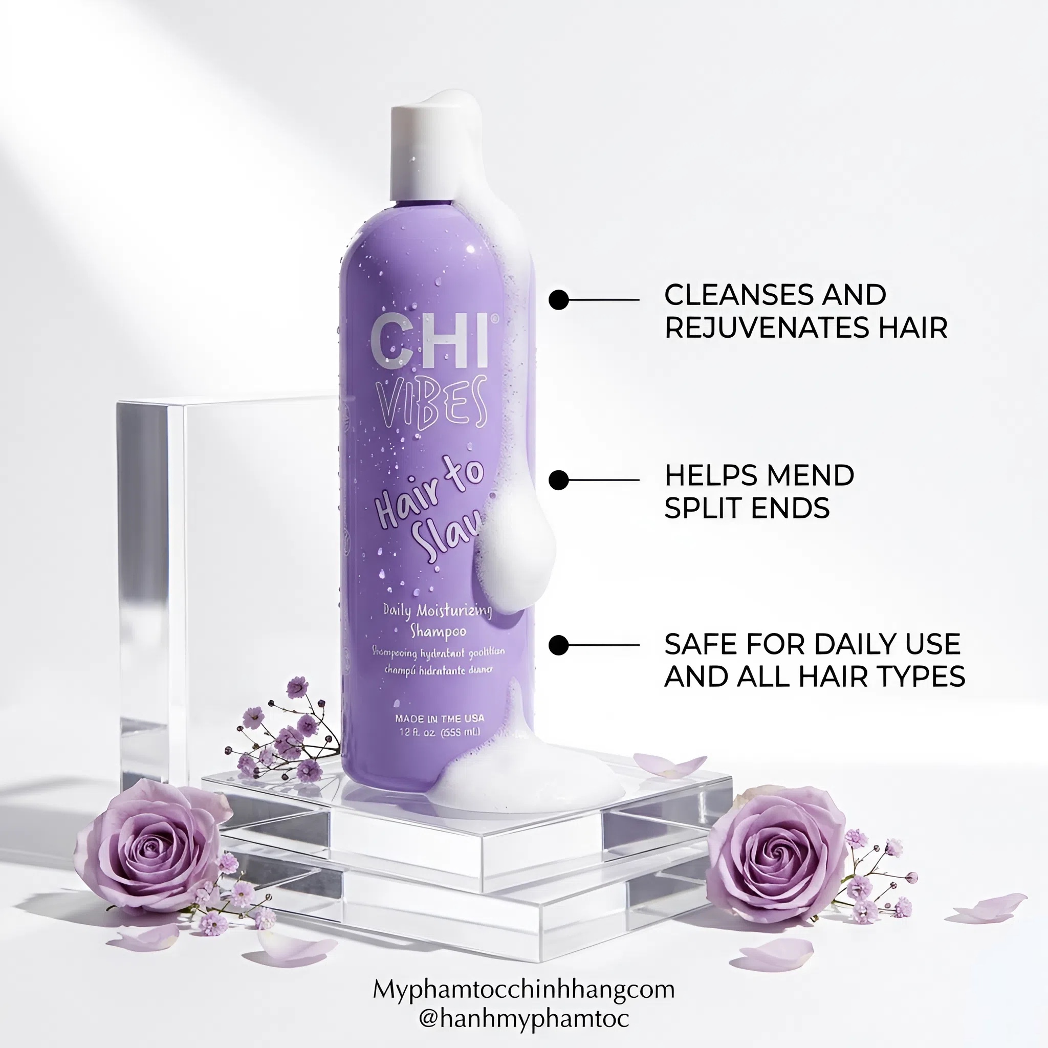 Dầu gội xả CHI Vibes Hair to Slay – Dưỡng ẩm và phục hồi tóc hư tổn (CHI Vibes Hair to Slay Daily Moisturizing Shampoo & Split-End Mending Conditioner) 355ml
