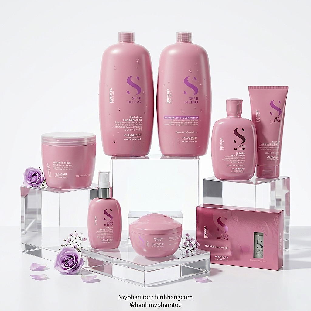 Dầu gội, mặt nạ tóc, kem xả khô giữ ẩm Alfaparf Milano SDL Moisture (Semi Di Lino Moisture Nutritive Low Shampoo, Mask & Leave-in Conditioner)
