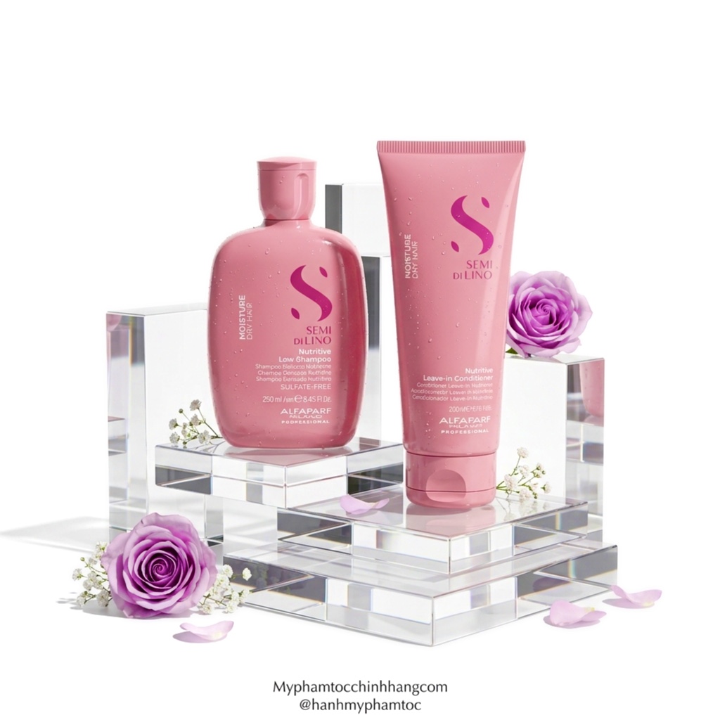Dầu gội, mặt nạ tóc, kem xả khô giữ ẩm Alfaparf Milano SDL Moisture (Semi Di Lino Moisture Nutritive Low Shampoo, Mask & Leave-in Conditioner)