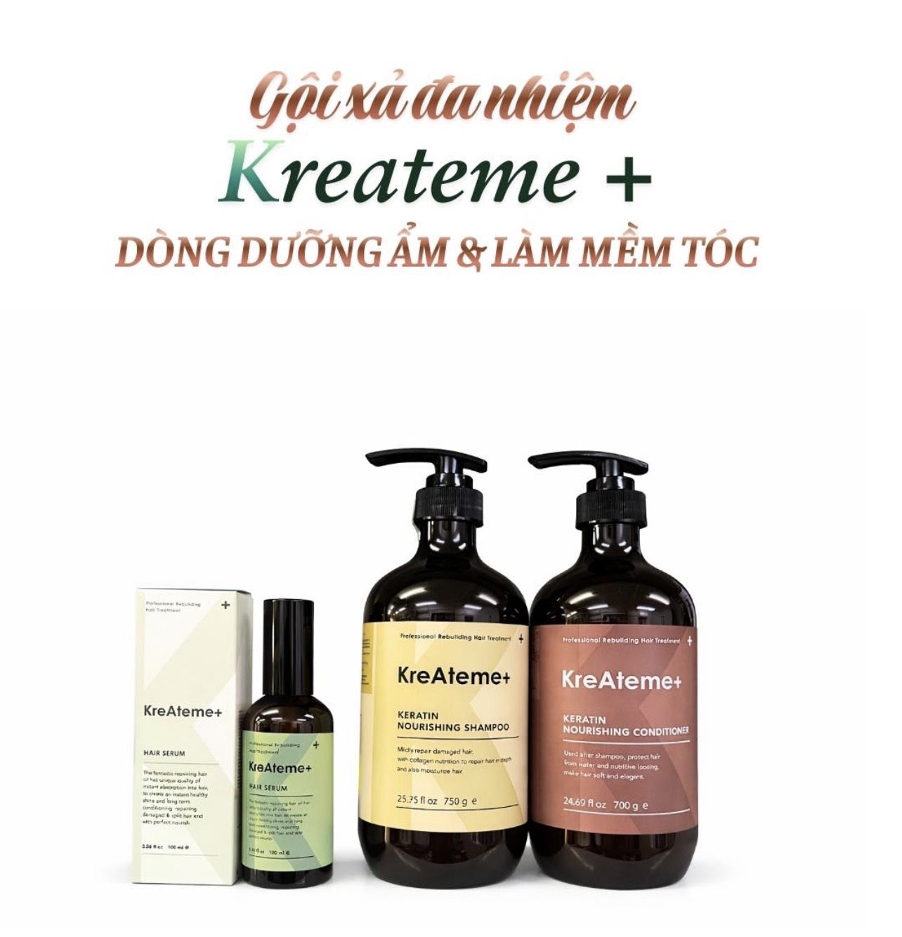 Bộ dầu gội xả dưỡng tóc KreAteme+(KreAteme+ Keratin Nourishing Shampoo & Conditioner) 750ml