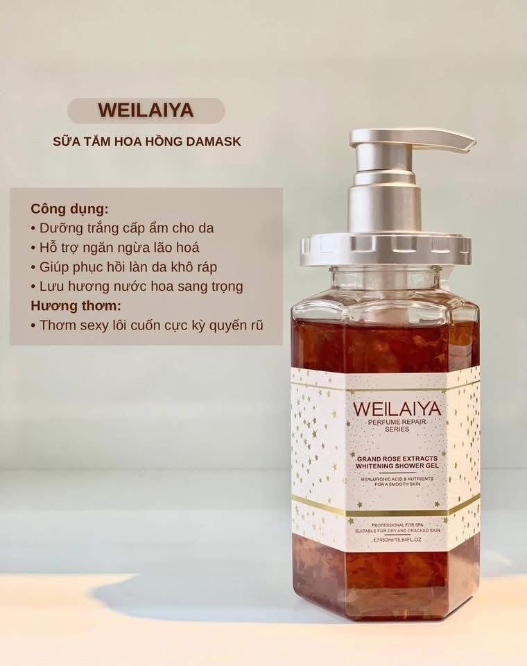 Sữa tắm trắng da cánh hoa hồng Damask Weilaiya Rose Petal Whitening Shower Gel 10ml 450ml