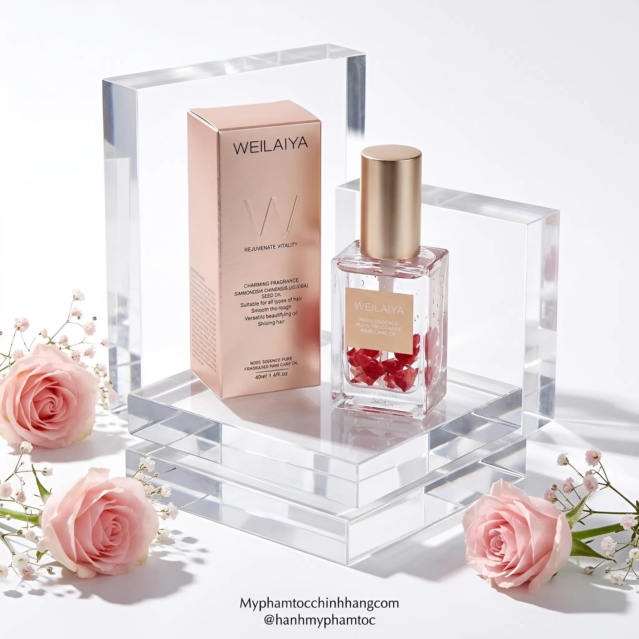 : Dầu Dưỡng Tóc Hoa Hồng Weilaiya Rejuvenate Vitality Rose Essence Pure Fragrance Hair Care Oil 40ml