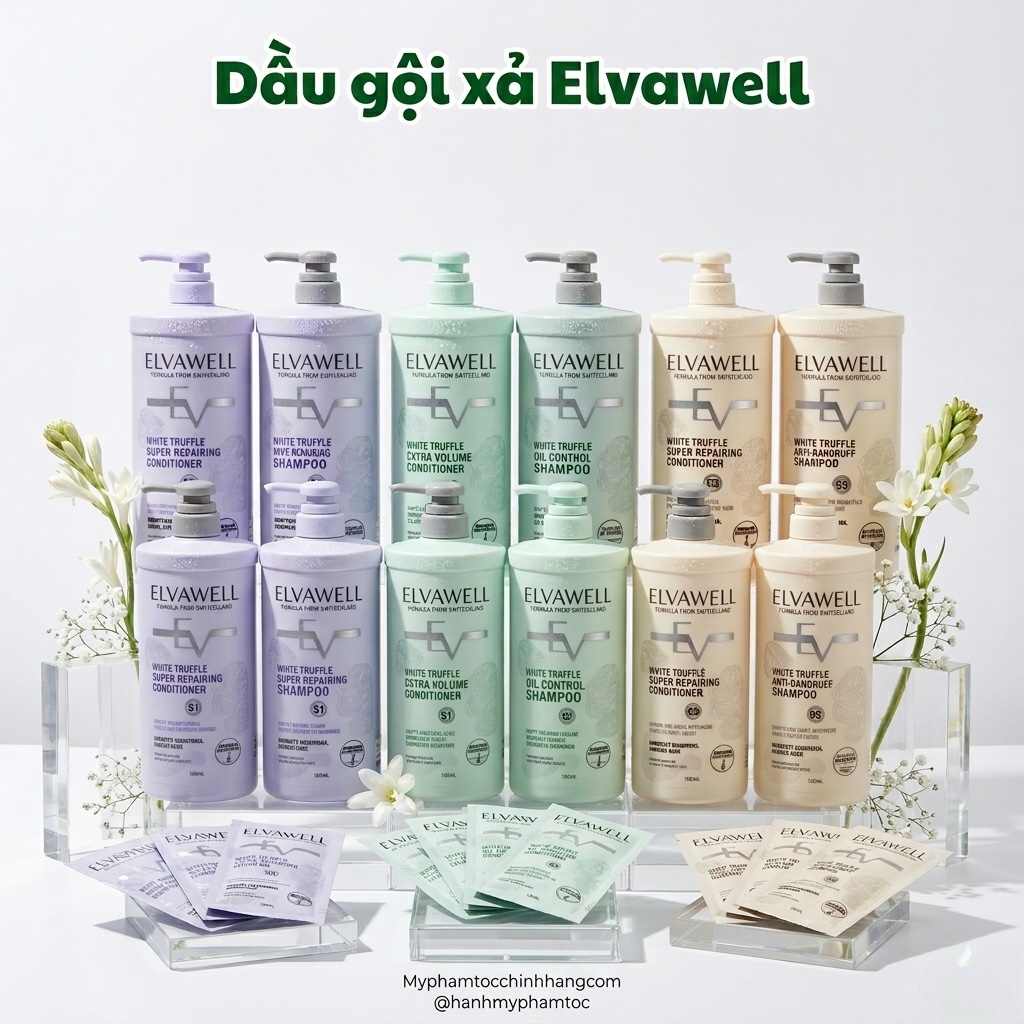 Dầu gội xả chiết xuất nấm Elvawell White Truffle Shampoo, Conditioner 500ml 1000ml
