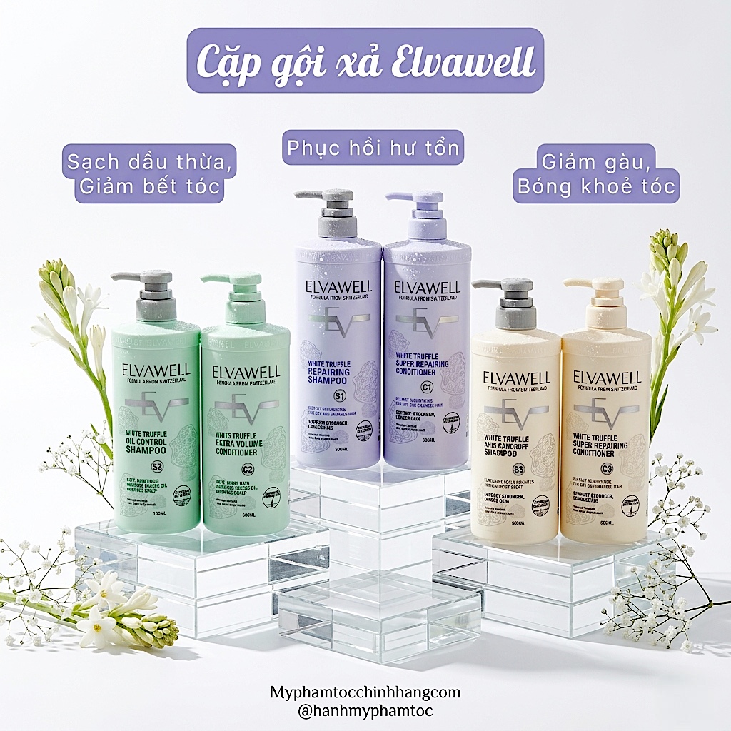 Dầu gội xả chiết xuất nấm Elvawell White Truffle Shampoo, Conditioner 500ml 1000ml