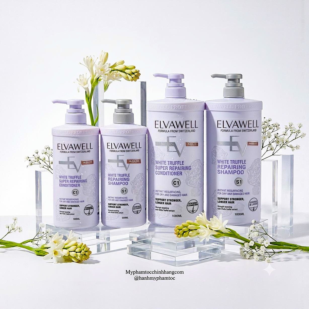 Dầu gội xả chiết xuất nấm Elvawell White Truffle Shampoo, Conditioner 500ml 1000ml