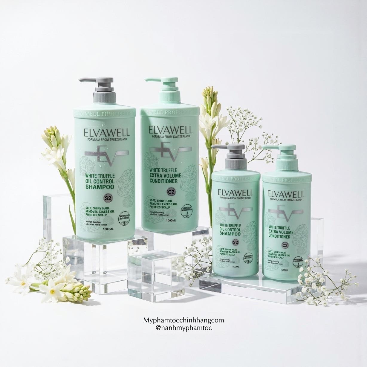 Dầu gội xả chiết xuất nấm Elvawell White Truffle Shampoo, Conditioner 500ml 1000ml