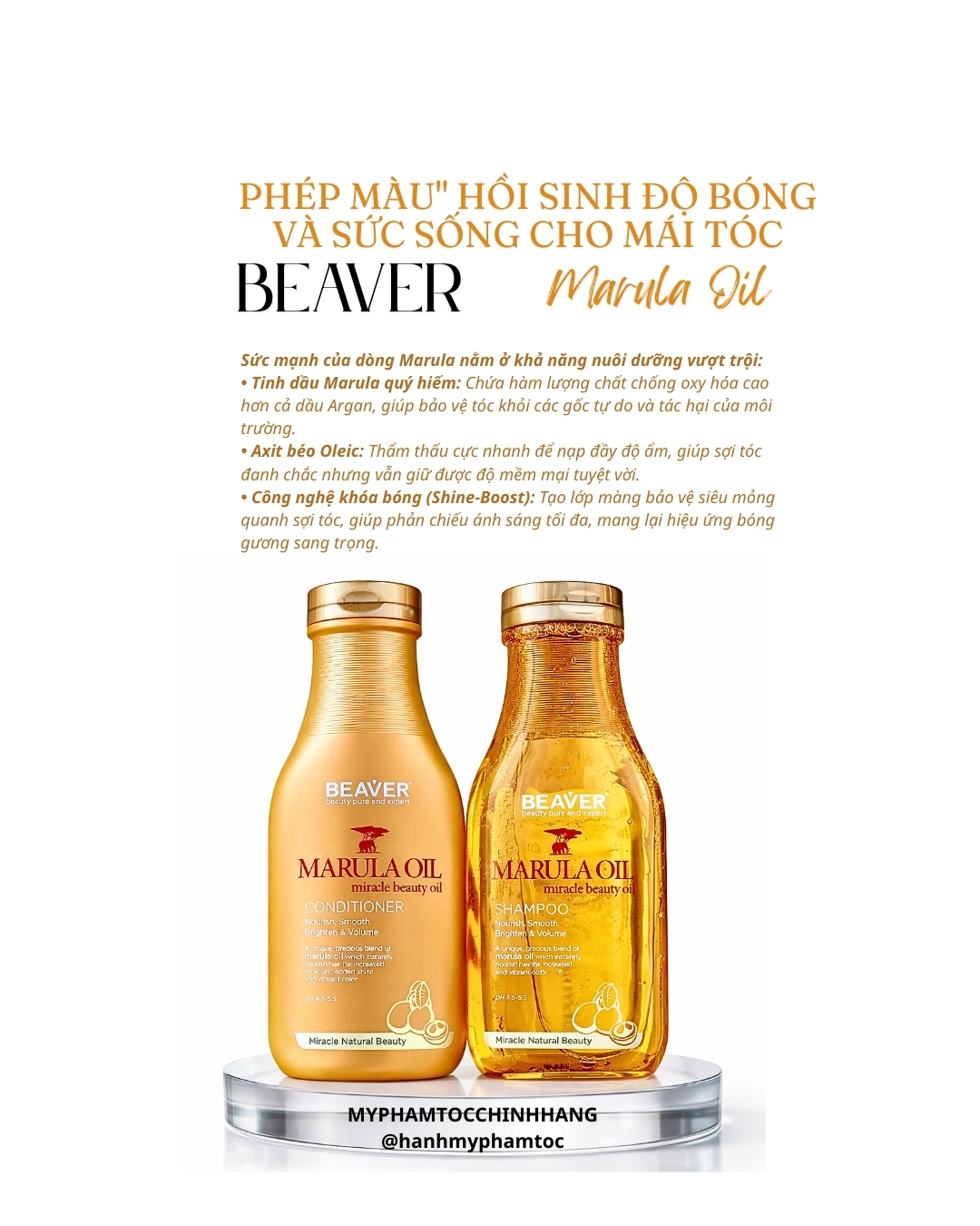 Dầu gội xả BEAVER tinh dầu Marula & Xoài Nam Phi làm mượt và bóng tóc (BEAVER Marula Oil Smooth & Shine Shampoo & Conditioner)