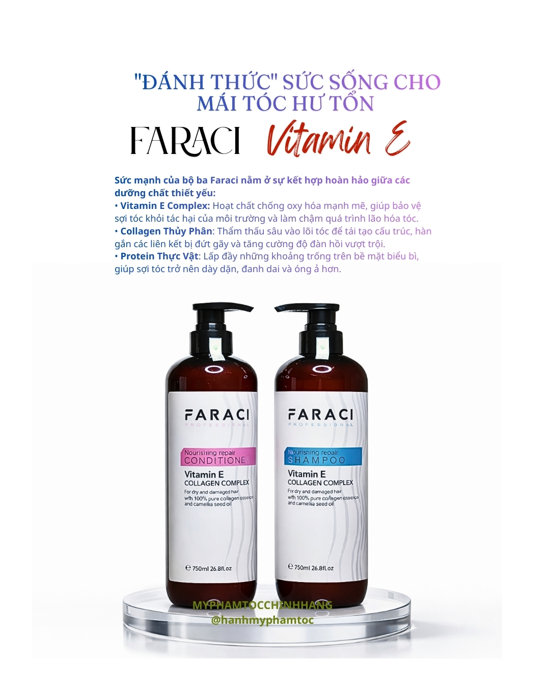 Bộ Dầu Gội, Dầu Xả và Hấp Ủ Tóc Faraci Collagen Vitamin E