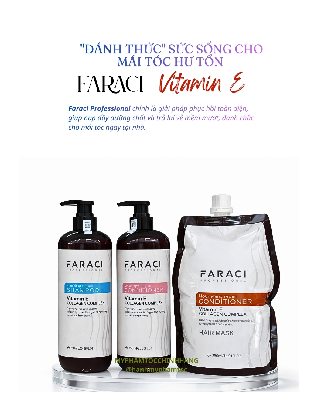 Bộ Dầu Gội, Dầu Xả và Hấp Ủ Tóc Faraci Collagen Vitamin E