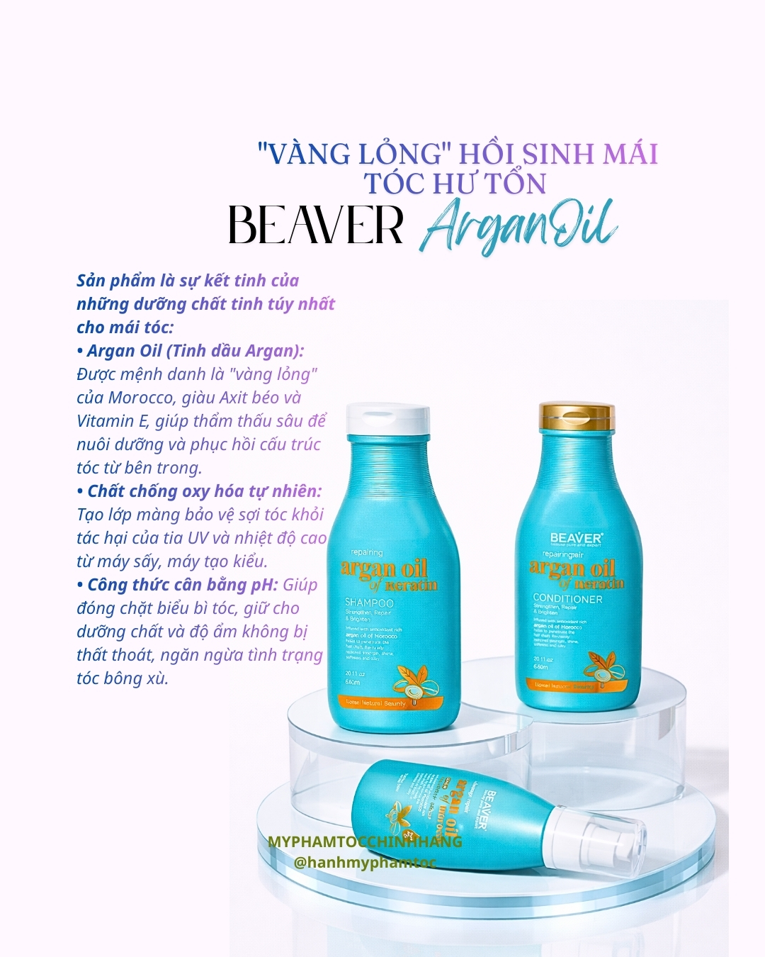 Dầu gội xả BEAVER tinh dầu Argan dưỡng ẩm phục hồi tóc (BEAVER Argan Oil Moisturizing Shampoo & Conditioner)