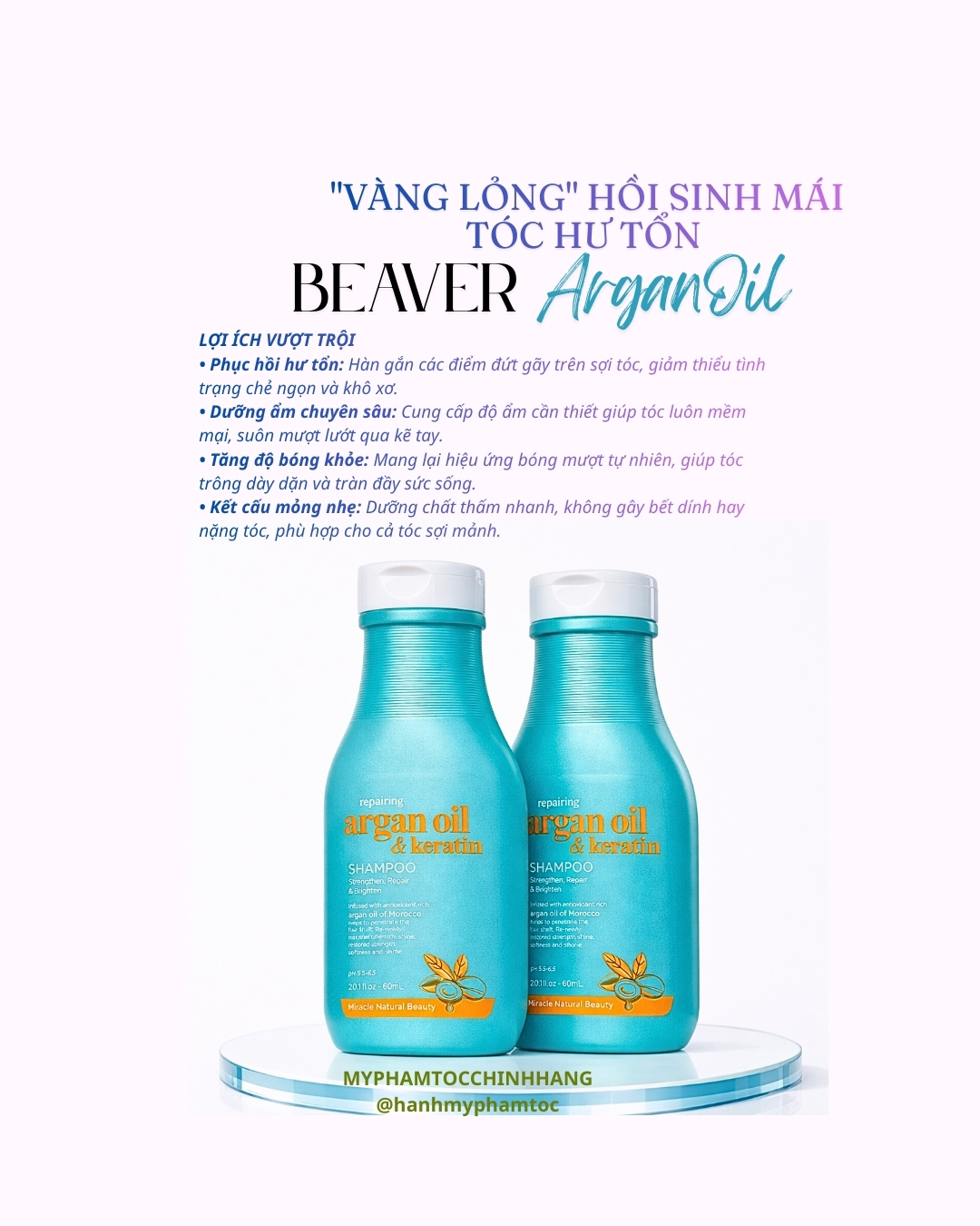 Dầu gội xả BEAVER tinh dầu Argan dưỡng ẩm phục hồi tóc (BEAVER Argan Oil Moisturizing Shampoo & Conditioner)