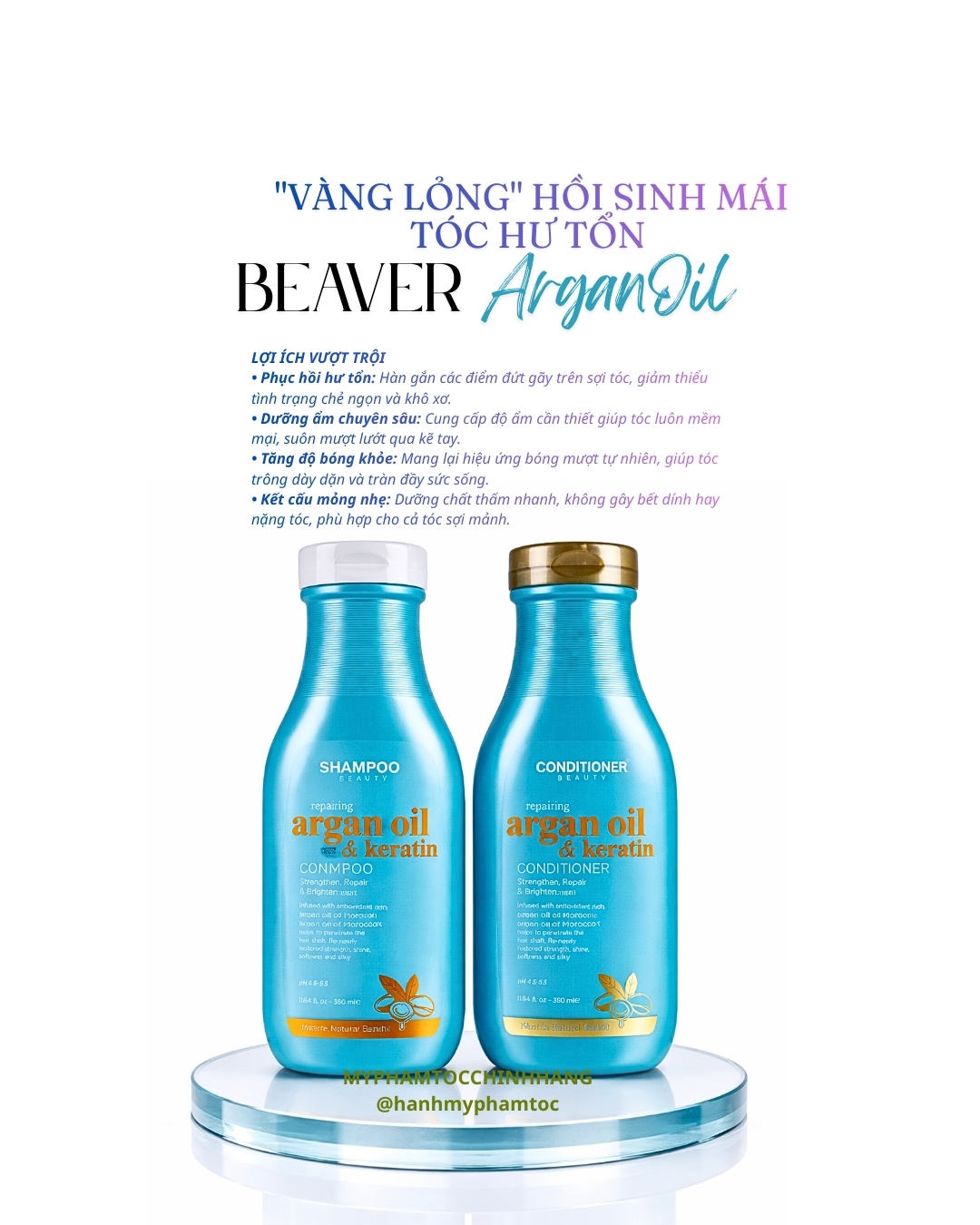 Dầu gội xả BEAVER tinh dầu Argan dưỡng ẩm phục hồi tóc (BEAVER Argan Oil Moisturizing Shampoo & Conditioner)