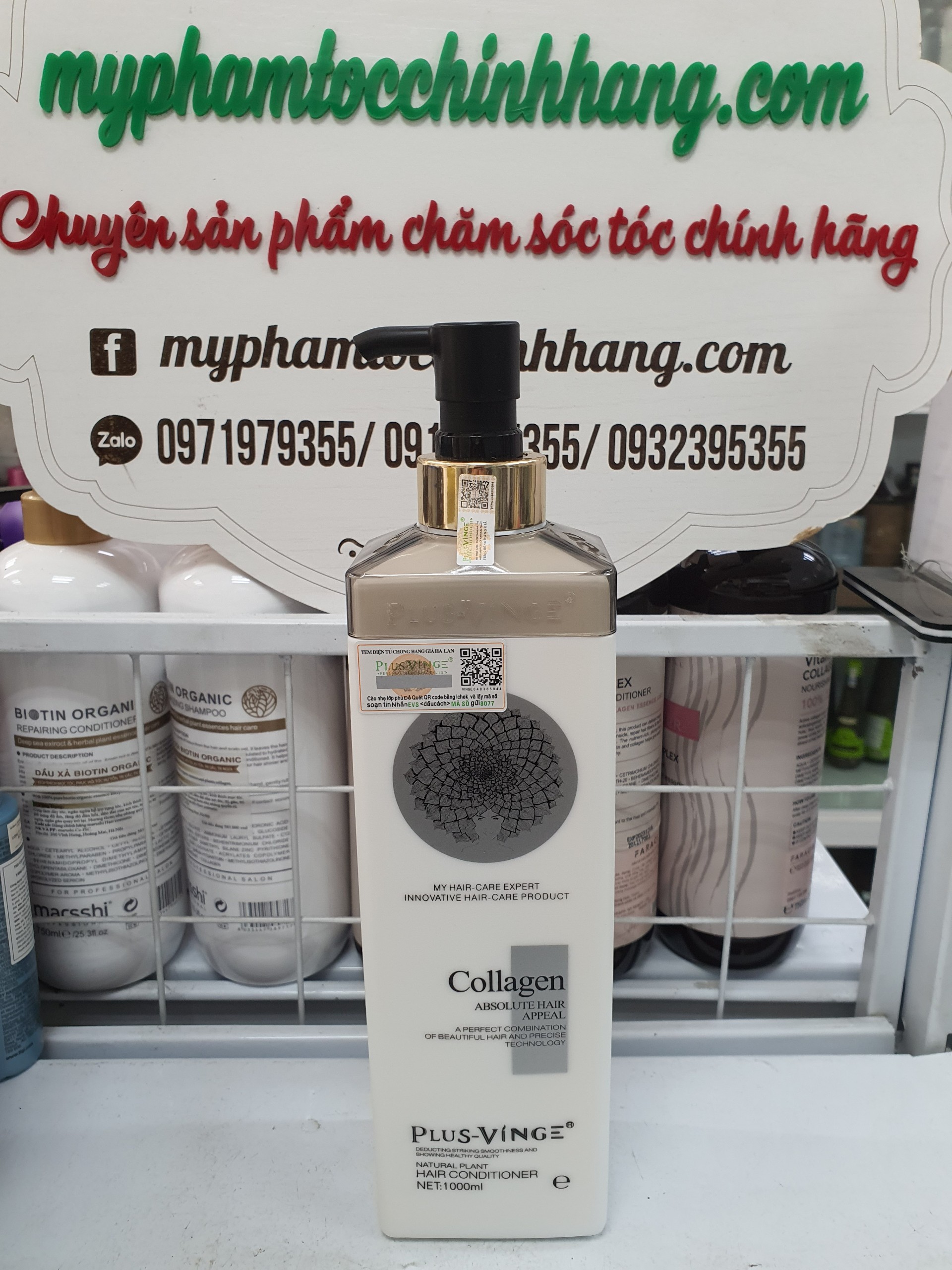 Cặp Dầu Gội Xả Collagen Vinge 1000ML Phục Hồi, Giảm Rụng, Kích mọc tóc