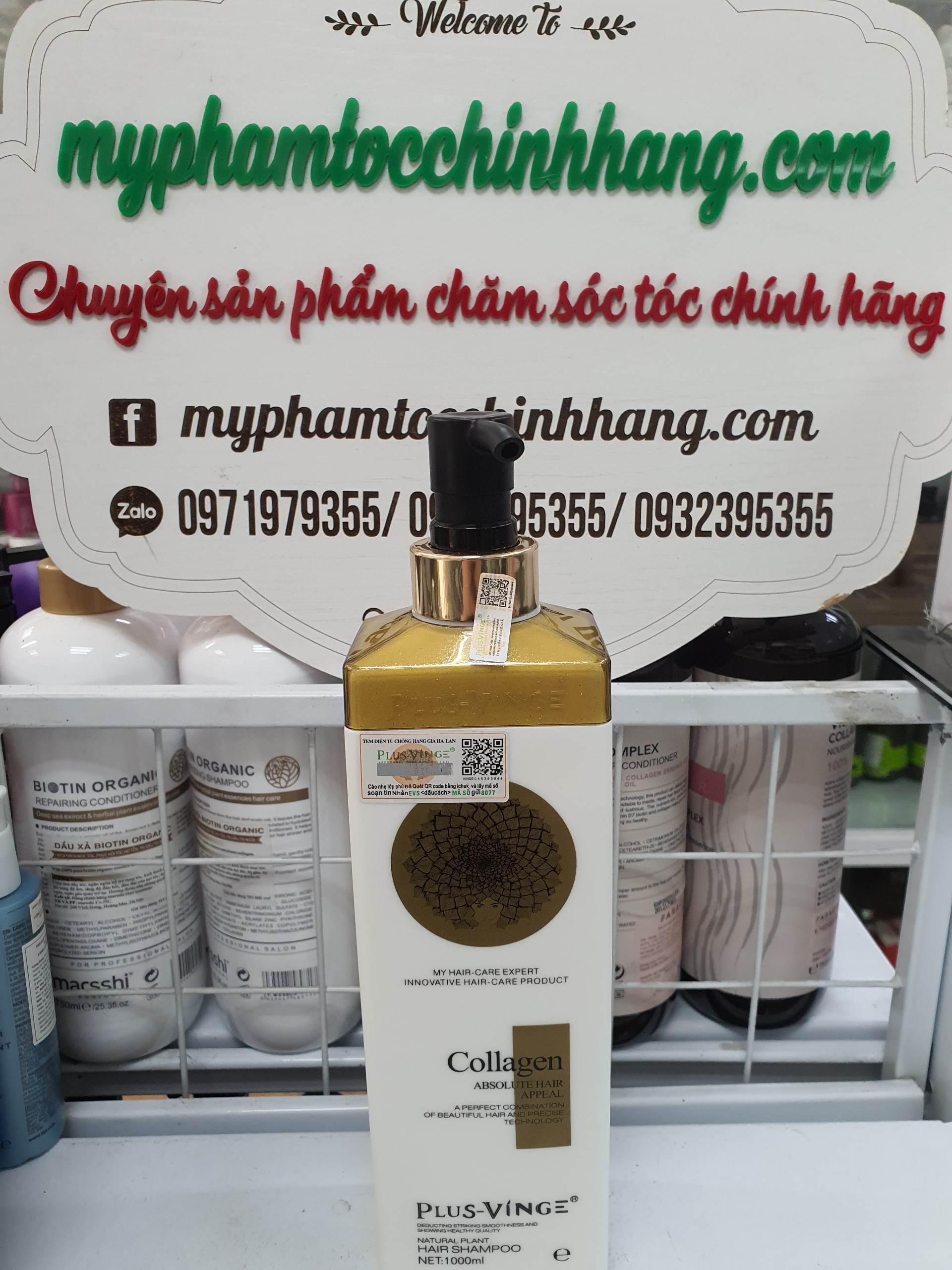 Cặp Dầu Gội Xả Collagen Vinge 1000ML Phục Hồi, Giảm Rụng, Kích mọc tóc