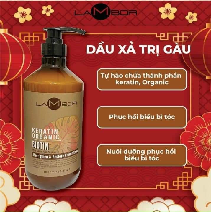 Dầu gội xả Lambor keratin organic biotin 1000ml