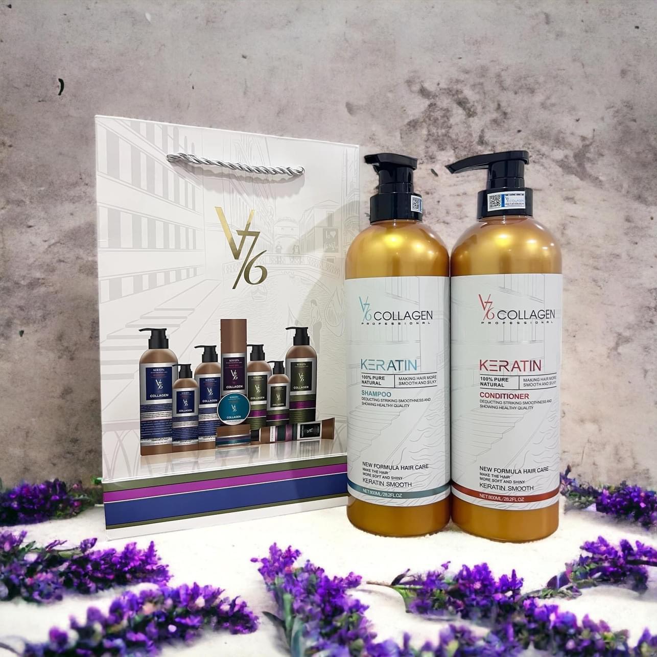 DẦU GỘI XẢ V76 KERATIN HOẶC COLLAGEN  VITAMIN E 800ML