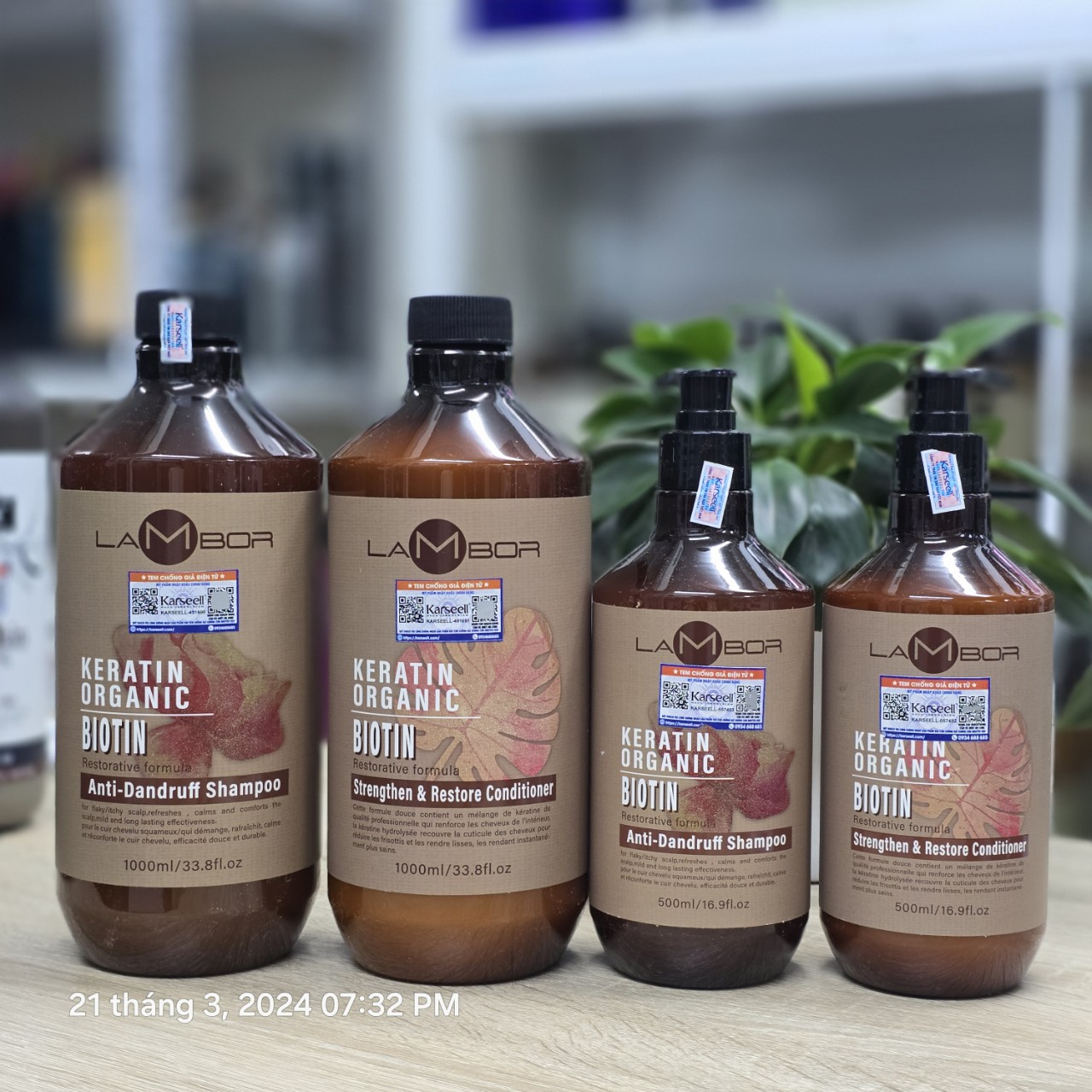 Dầu gội xả Lambor keratin organic biotin 1000ml