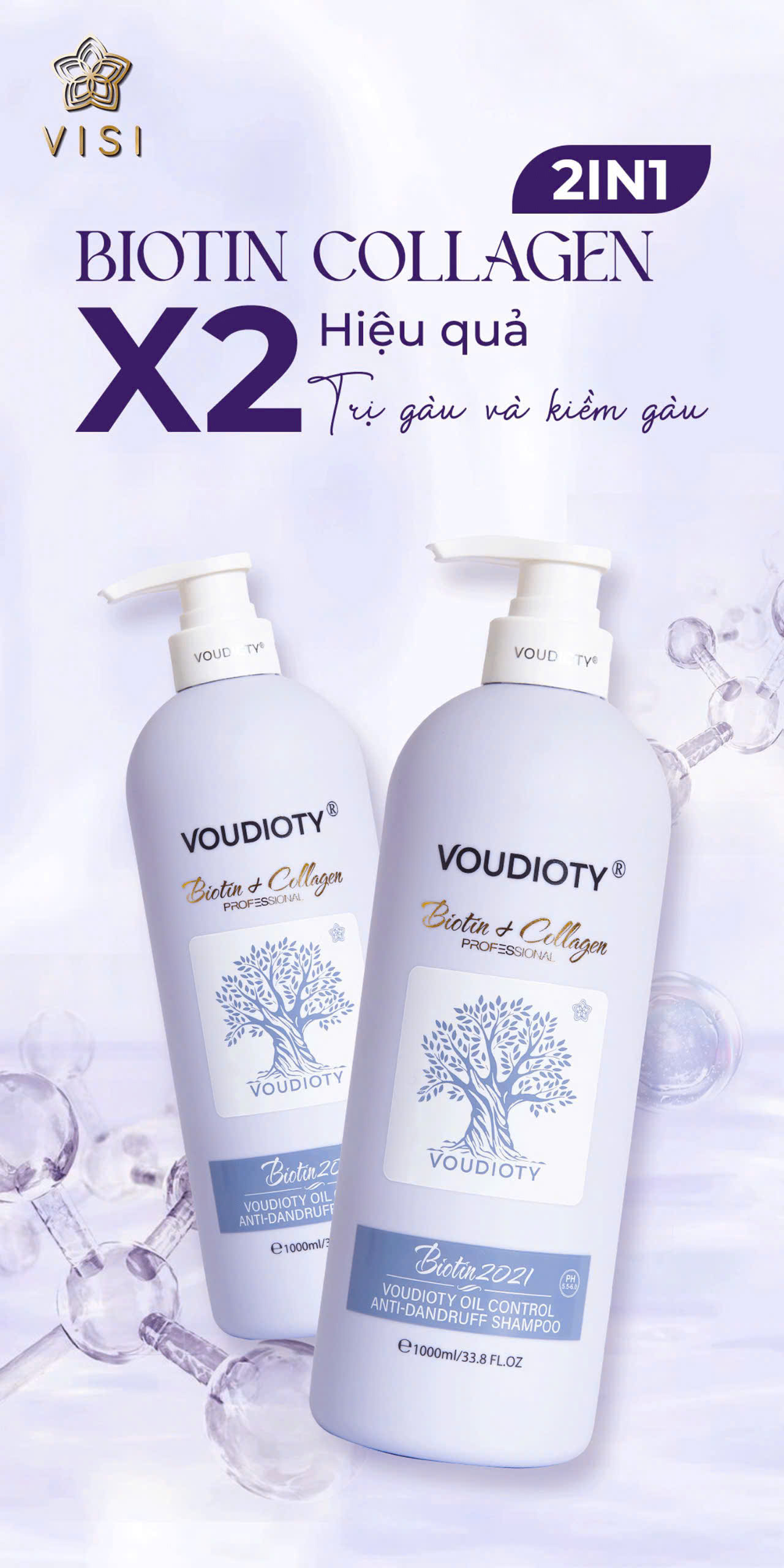 BIOTIN&COLLAGEN TÍM 2 IN 1 KIỀM DẦU, TRỊ GẦU 500ML 1000ML