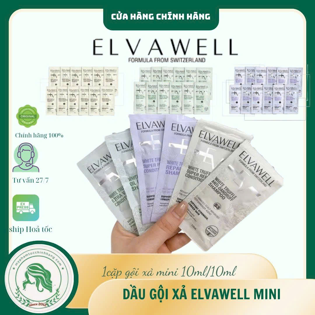 Dầu gội xả Elvawell phục hồi/ kiềm dầu/ trị gầu dạng gói 10ml (DÙNG THỬ, DU LỊCH, CÔNG TÁC)