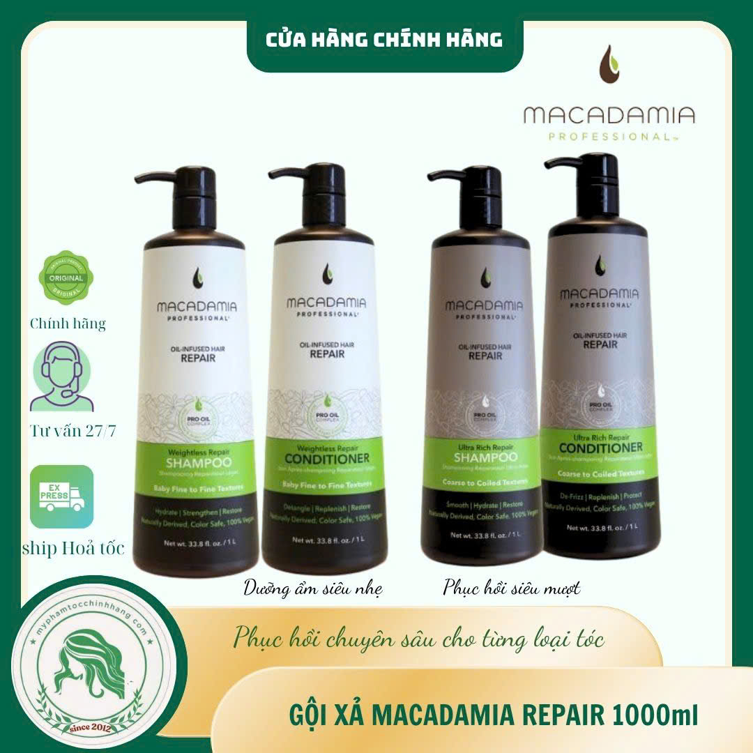 Bộ dầu gội xả dưỡng ẩm siêu nhẹ Macadamia Weightless Repair